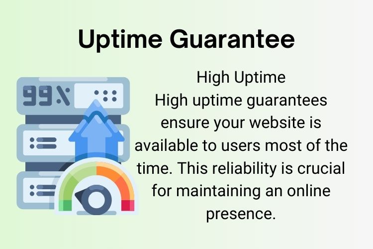 High uptime guarantees ensure your website is available to users most of the time. This reliability is crucial for maintaining an online presence.